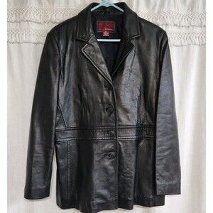 Women's Black Leather Jacket  Sz XL Minimalist Model Off Duty Oversized VTG 90s